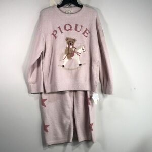 Gelato Pique 2 Piece Rocking Horse Bear Top & Bottom Set, Women's Size OS - Pink